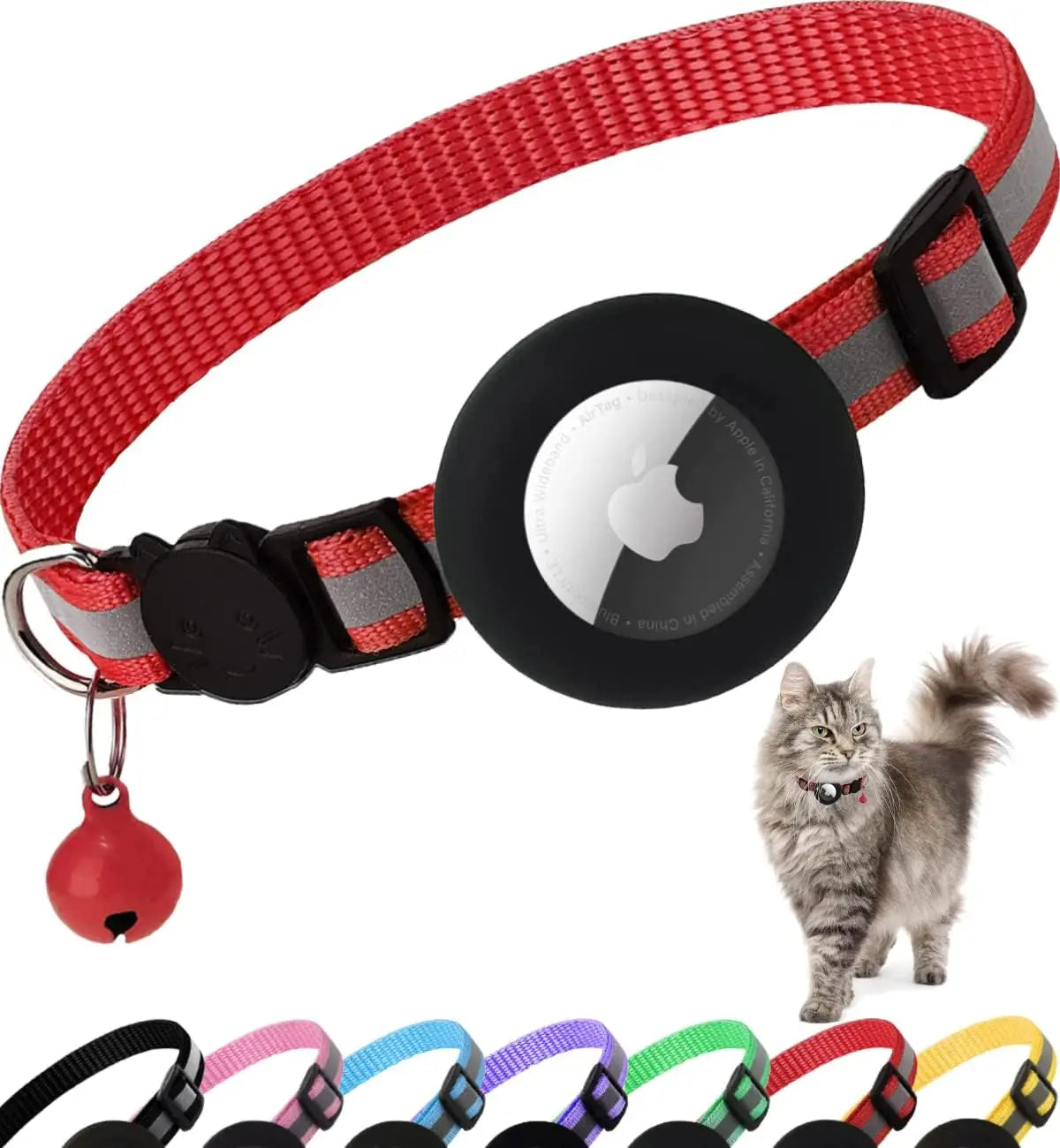 Cute Cat Collar Airtag Breakaway Reflective Kitten Collar with Bell for Apple Air Tag Holder Bell Nylon Silicone Collar for Cats