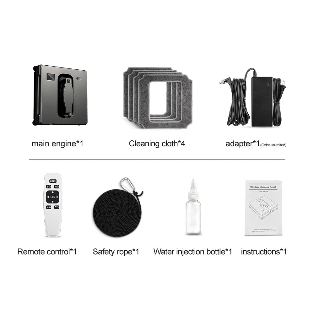Robot Window cleaner,Dual Water Spray,Smart Memory,High Vacuum Suction, Laser Sensor, Home Wall Glass Cleaning Robot