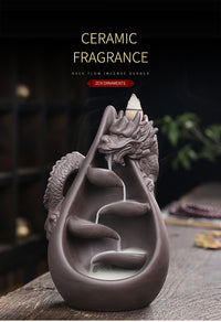 Relief Dragon Rökelse Vattenfall Återflödesrökelsehållare, Aromaterapi Ornament, Zen Dekor, Heminredning