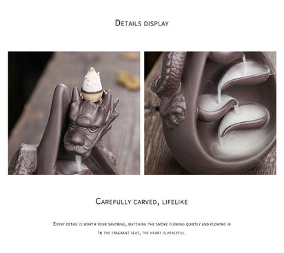 Relief Dragon Rökelse Vattenfall Återflödesrökelsehållare, Aromaterapi Ornament, Zen Dekor, Heminredning