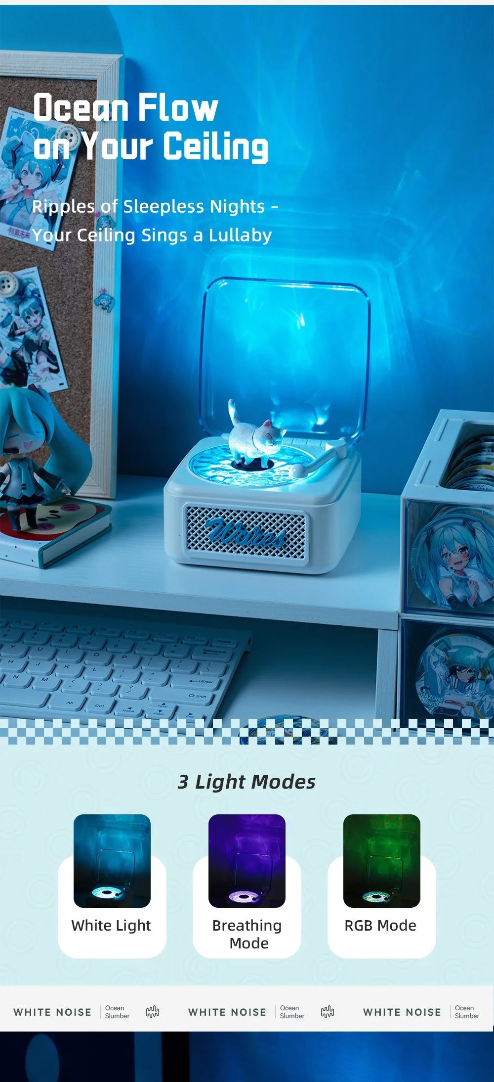 Retro Bluetooth-högtalare Mini trådlös stereo med omgivande ljus subwoofer inbyggd vitbrus vinylskivspelare