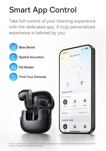Baseus Bass BS1 NC Trådlösa Hörlurar -40dB ANC Bluetooth 6.0 Halvöppna Hi-Res Audio 6-Mic AI ENC LDAC Vattentäta Äkta Trådlösa Hörlurar