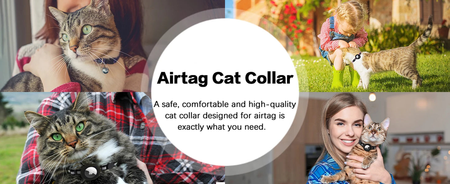 Cute Cat Collar Airtag Breakaway Reflective Kitten Collar with Bell for Apple Air Tag Holder Bell Nylon Silicone Collar for Cats