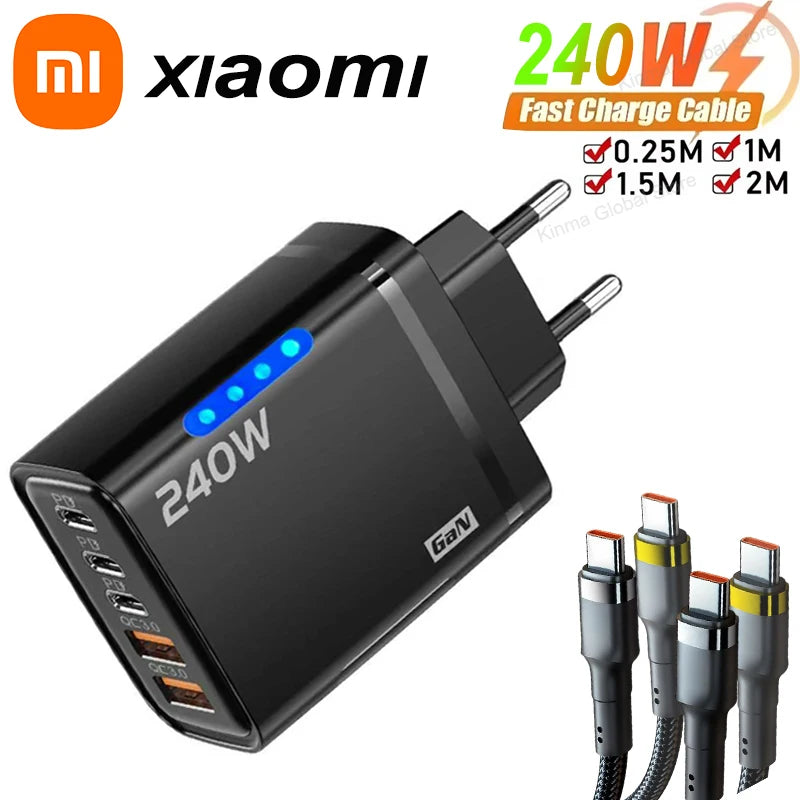 Xiaomi 5 in 1 GaN Desktop Charger For IPhone 16 15pro Laptop Samsung 240W Fast Charging Adapter 120w Type To TypeC Cable Charger