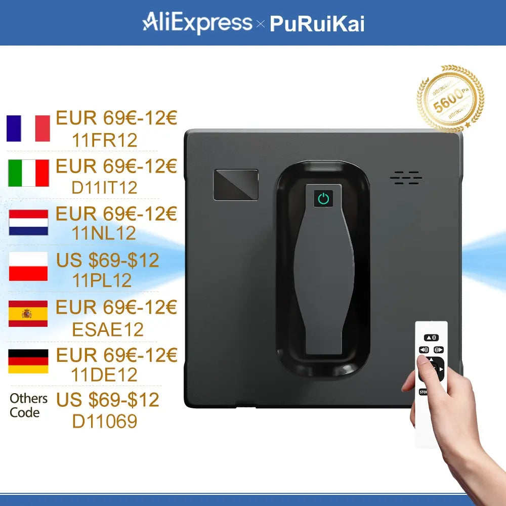 Robot Window cleaner,Dual Water Spray,Smart Memory,High Vacuum Suction, Laser Sensor, Home Wall Glass Cleaning Robot