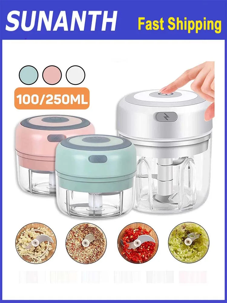 250ML Stainless Steel Electric Garlic Chopper Sturdy Durable Garlic Ginger Kitchen Shredder Mini Tool Food Chopper