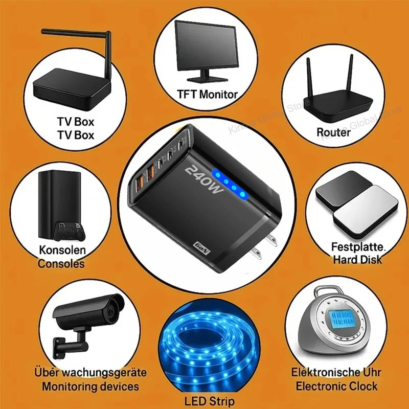 Xiaomi 5 in 1 GaN Desktop Charger For IPhone 16 15pro Laptop Samsung 240W Fast Charging Adapter 120w Type To TypeC Cable Charger