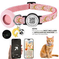 Cute Cat Collar with Airtag Case for Apple AirTag, Silicone GPS Tracker Holder, Reflective Pet Collar with Bell & QR Pet Tag