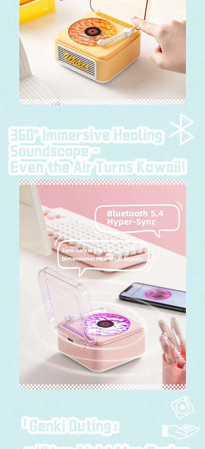 Retro Bluetooth-högtalare Mini trådlös stereo med omgivande ljus subwoofer inbyggd vitbrus vinylskivspelare