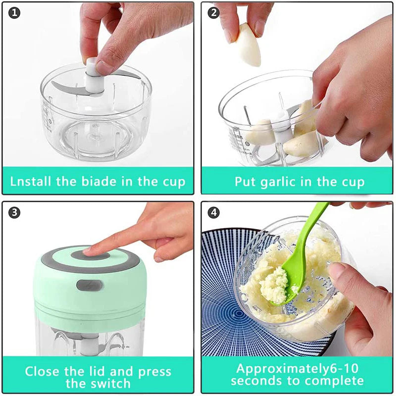 250ML Stainless Steel Electric Garlic Chopper Sturdy Durable Garlic Ginger Kitchen Shredder Mini Tool Food Chopper