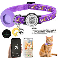 Cute Cat Collar with Airtag Case for Apple AirTag, Silicone GPS Tracker Holder, Reflective Pet Collar with Bell & QR Pet Tag
