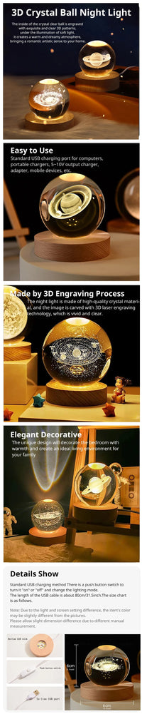 LED-nattlampa Vintergatan Galax Solsystemet Kristallkula Barn Nattlampa Sovrum Stämningsljus Kreativ Gåva Nattlampa