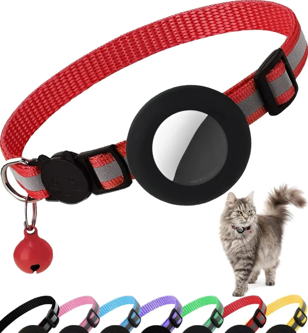 Cute Cat Collar Airtag Breakaway Reflective Kitten Collar with Bell for Apple Air Tag Holder Bell Nylon Silicone Collar for Cats