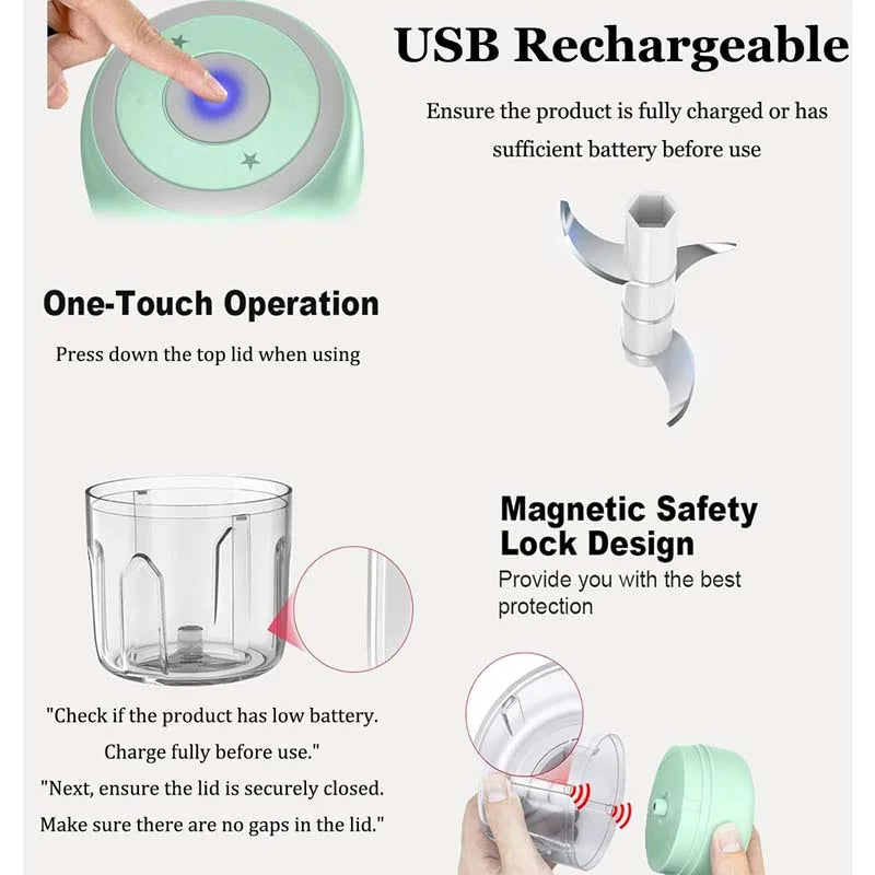 250ML Stainless Steel Electric Garlic Chopper Sturdy Durable Garlic Ginger Kitchen Shredder Mini Tool Food Chopper