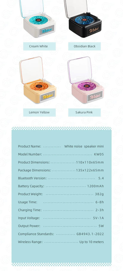 Retro Bluetooth-högtalare Mini trådlös stereo med omgivande ljus subwoofer inbyggd vitbrus vinylskivspelare