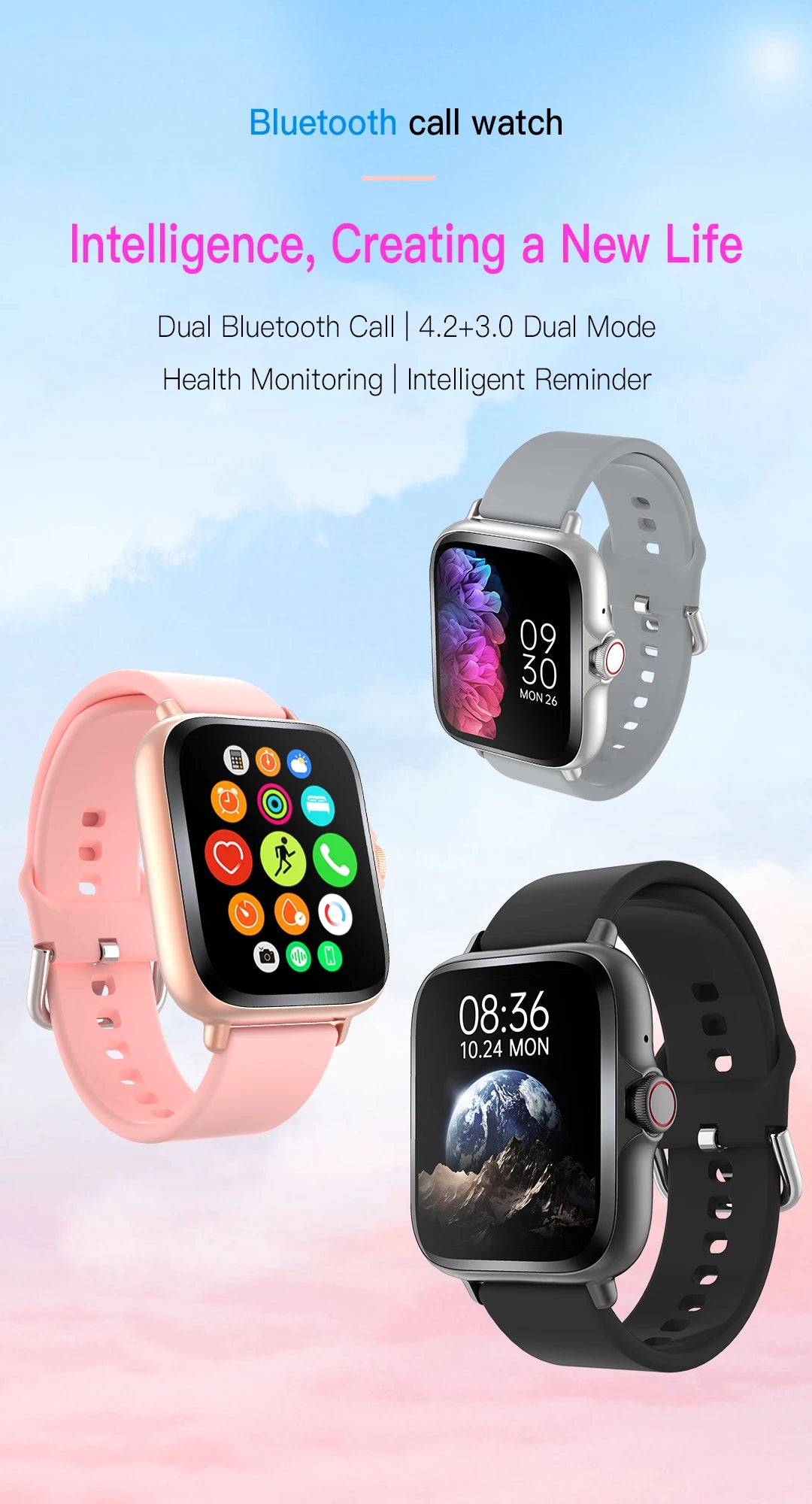Ny 2025 Smart Watch Full Touch Display BTCall Sports Monitoring för Android & iPhone 1,83 tums kiselgel band mänkvinnor smartwatch