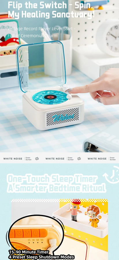 Retro Bluetooth-högtalare Mini trådlös stereo med omgivande ljus subwoofer inbyggd vitbrus vinylskivspelare