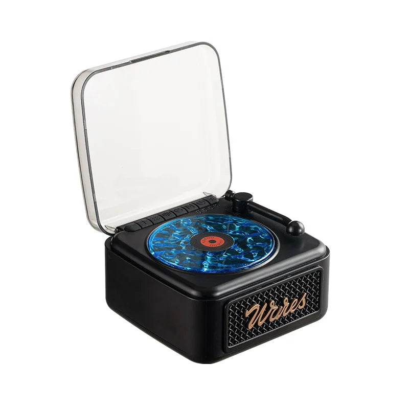 Retro Bluetooth-högtalare Mini trådlös stereo med omgivande ljus subwoofer inbyggd vitbrus vinylskivspelare