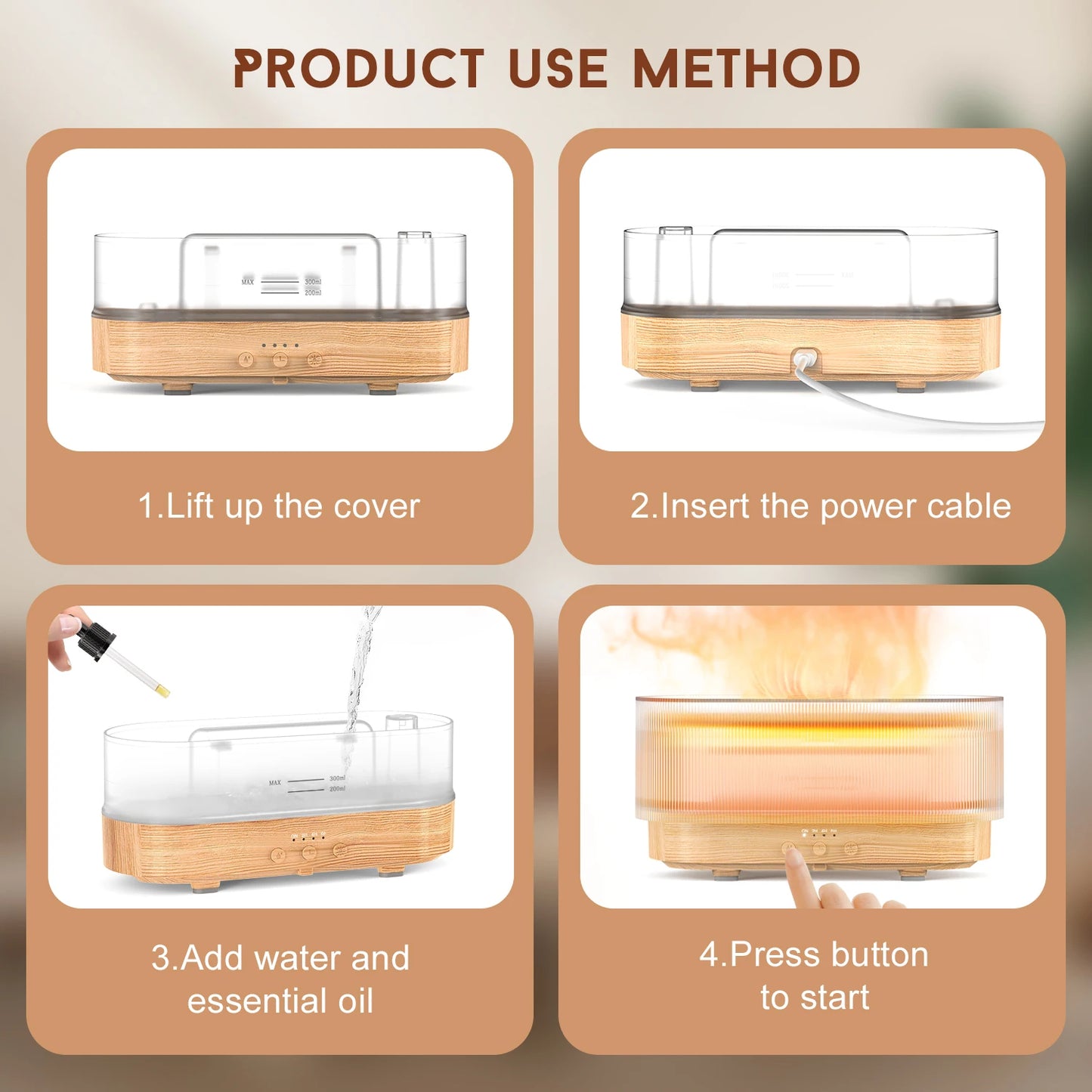 Flame Aromatic Aroma Diffuser 300ml USB Household Air Humidifier With Cool Mist Colorful Desktop Purifier Bedroom