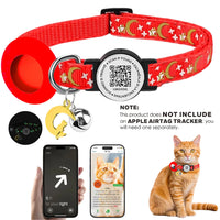 Cute Cat Collar with Airtag Case for Apple AirTag, Silicone GPS Tracker Holder, Reflective Pet Collar with Bell & QR Pet Tag
