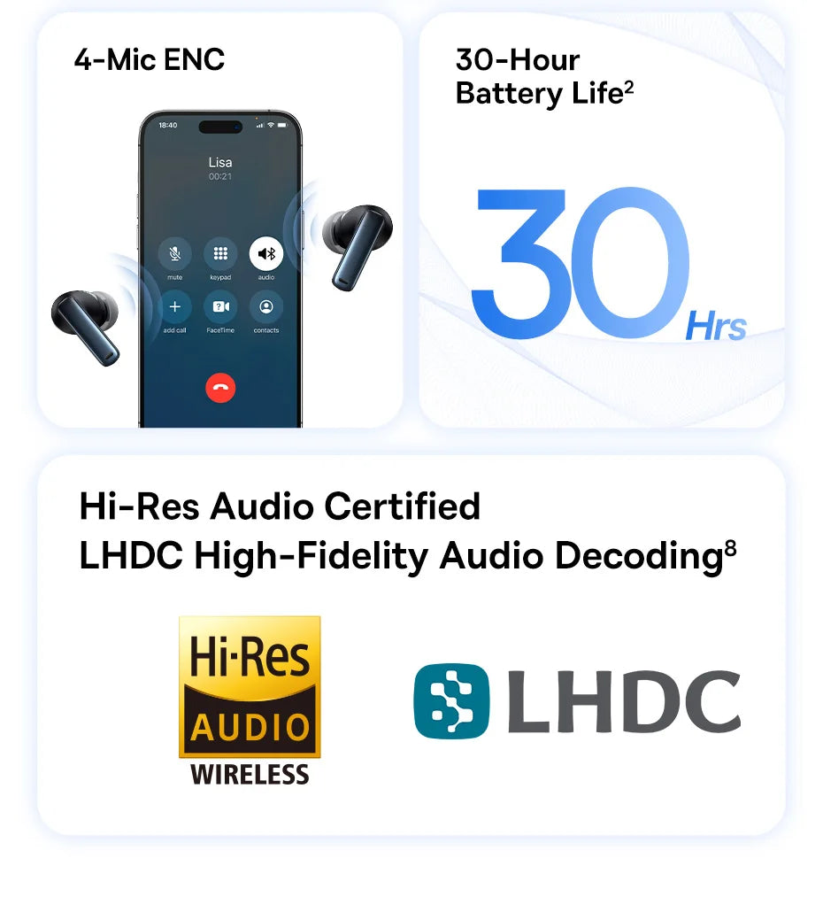 Baseus Bowie M2s -48dB ANC Trådlösa Hörlurar Bluetooth 5.3 3D Spatial Audio Hörlurar HiFi Kvalitet 0.038" Låg Latens Hörlurar