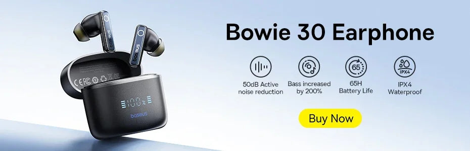 Baseus Bowie E16 Wireless Earphones Bluetooth 5.3 IPX4 Waterproof 30H Battery Life True Wireless In-Ear Headphones with Charging Case