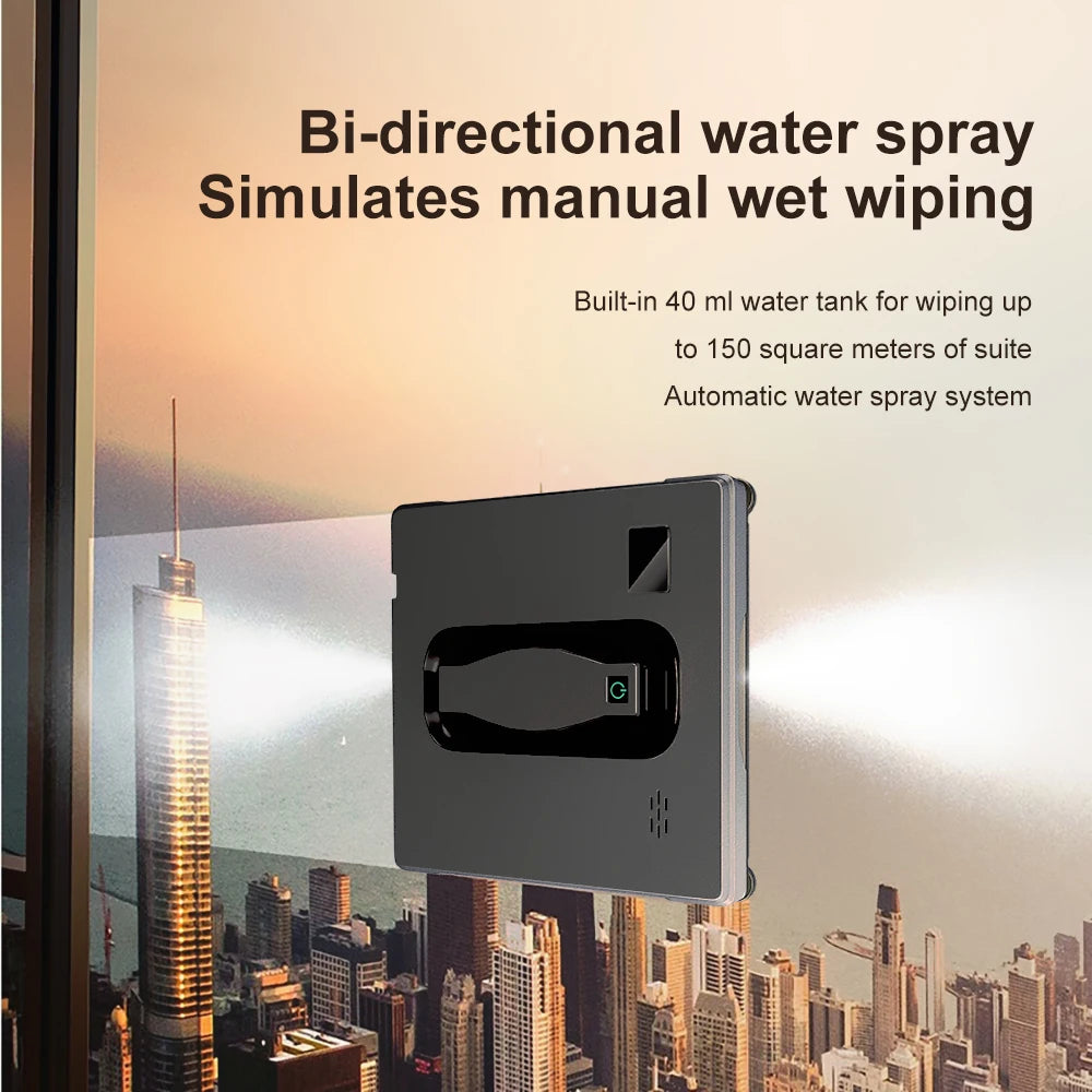 Robot Window cleaner,Dual Water Spray,Smart Memory,High Vacuum Suction, Laser Sensor, Home Wall Glass Cleaning Robot