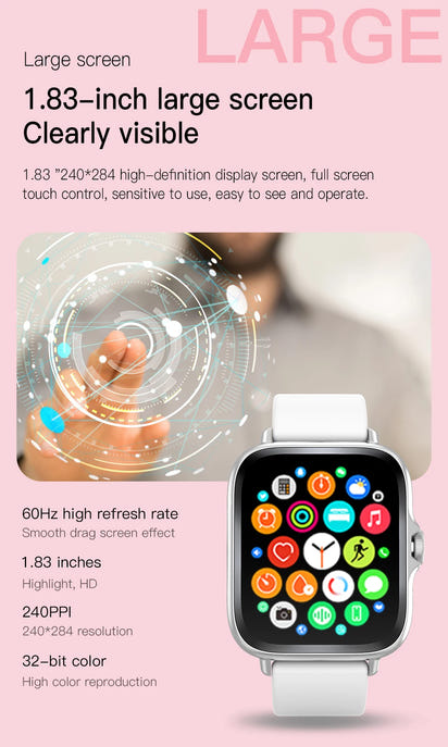 Ny 2025 Smart Watch Full Touch Display BTCall Sports Monitoring för Android & iPhone 1,83 tums kiselgel band mänkvinnor smartwatch