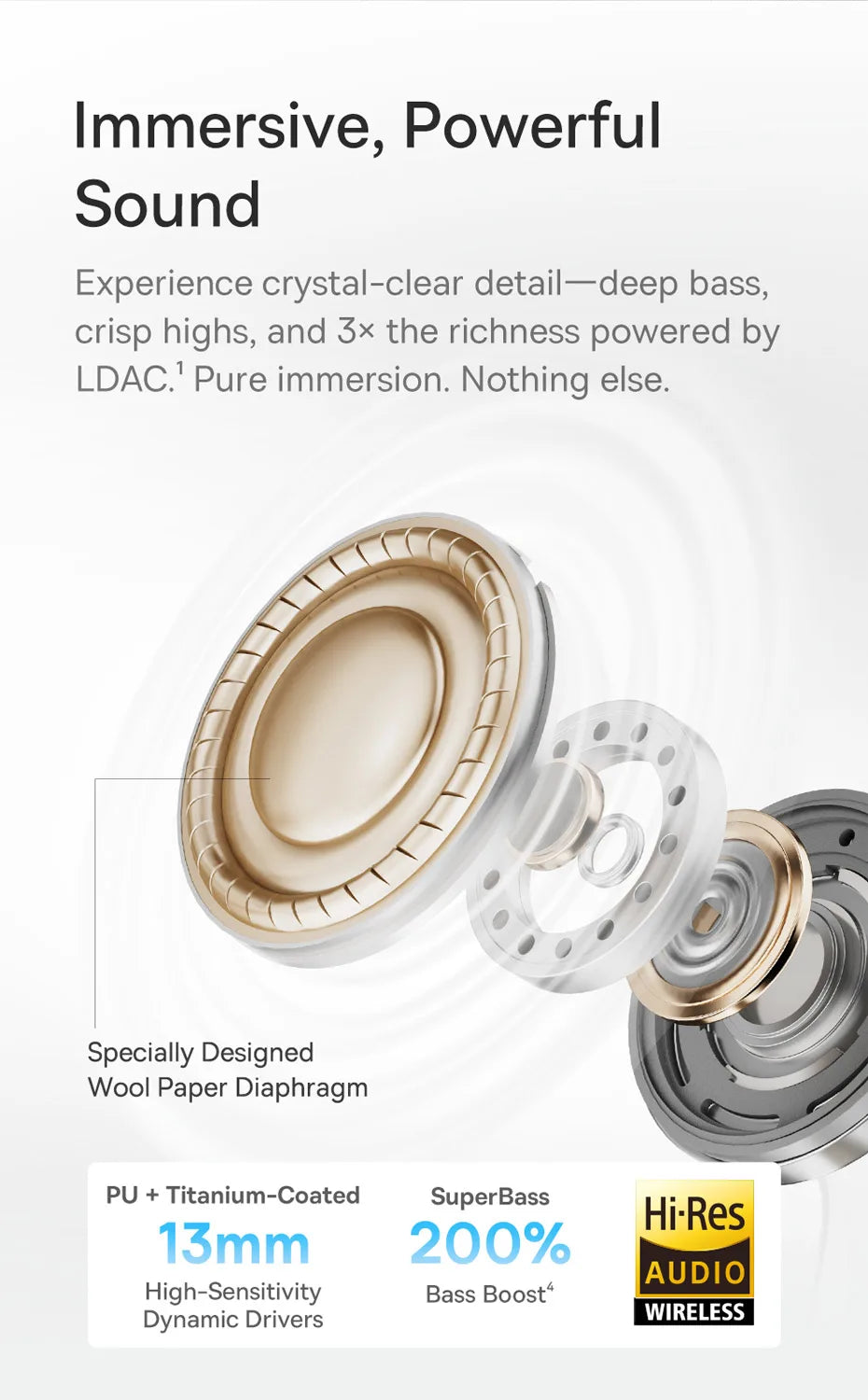 Baseus Bass BS1 NC Trådlösa Hörlurar -40dB ANC Bluetooth 6.0 Halvöppna Hi-Res Audio 6-Mic AI ENC LDAC Vattentäta Äkta Trådlösa Hörlurar