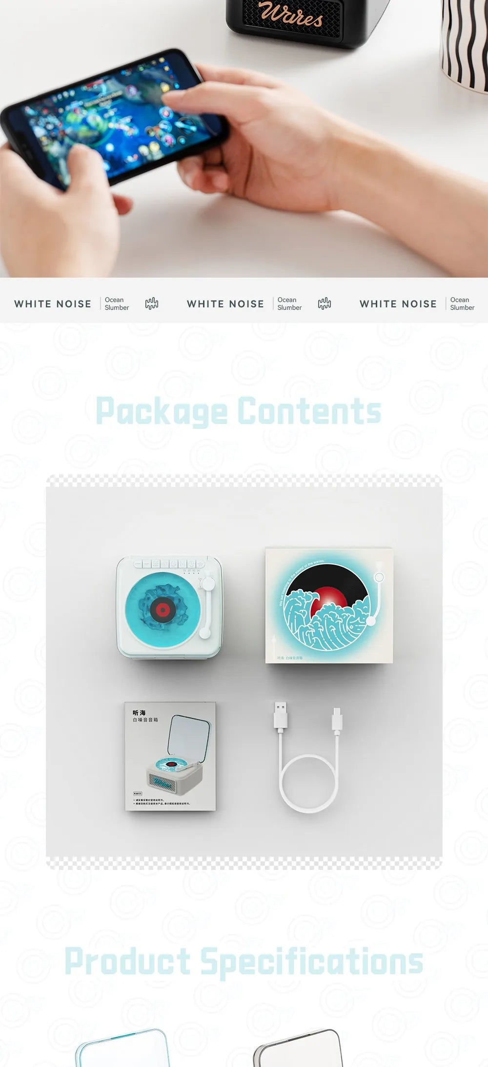 Retro Bluetooth-högtalare Mini trådlös stereo med omgivande ljus subwoofer inbyggd vitbrus vinylskivspelare