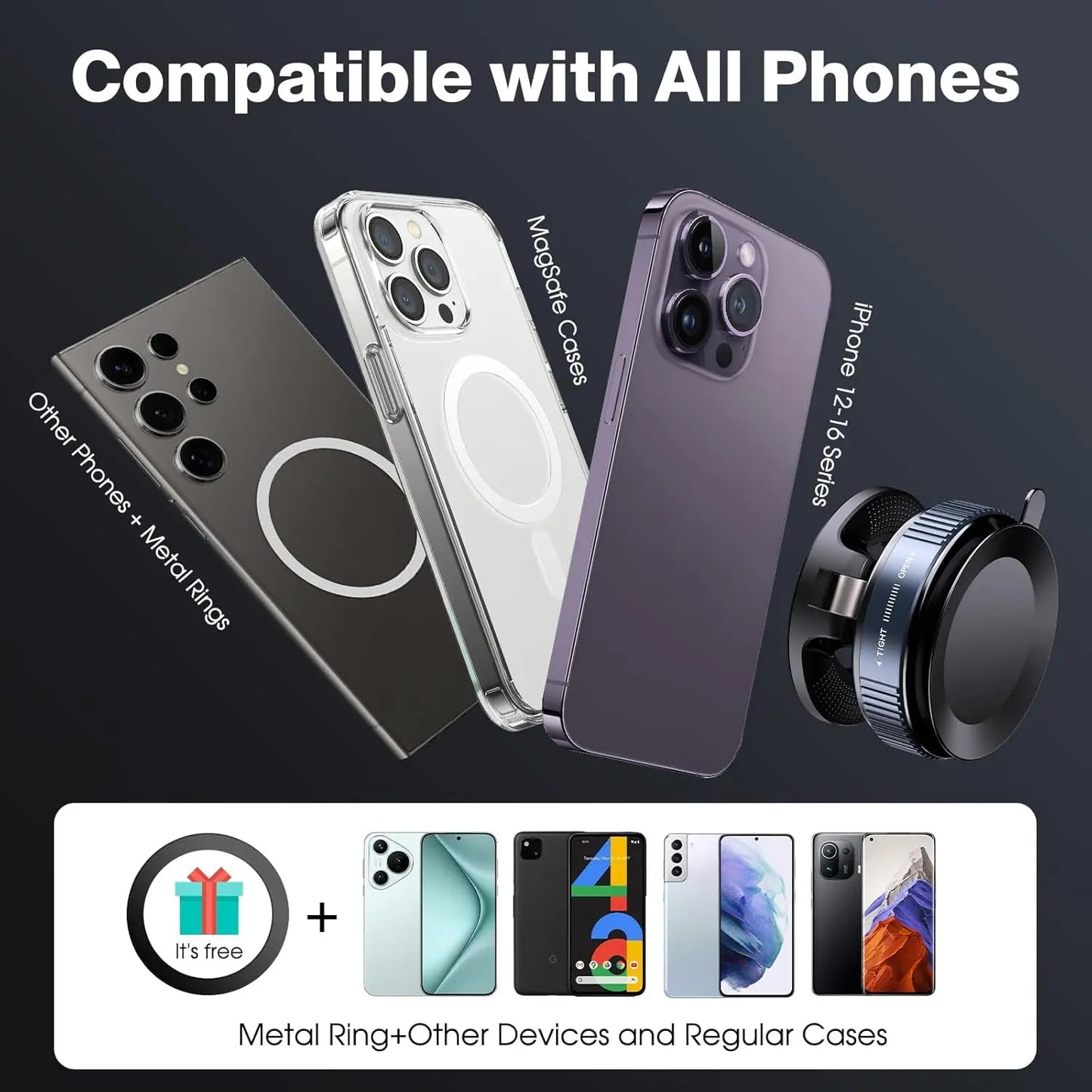 Vakuummagnetisk sugkoppshållare för telefon, vikbar och utdragbar handsfree-sugkoppshållare för telefon i bil för iPhone och Android