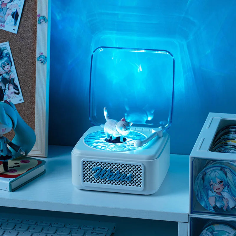 Retro Bluetooth-högtalare Mini trådlös stereo med omgivande ljus subwoofer inbyggd vitbrus vinylskivspelare