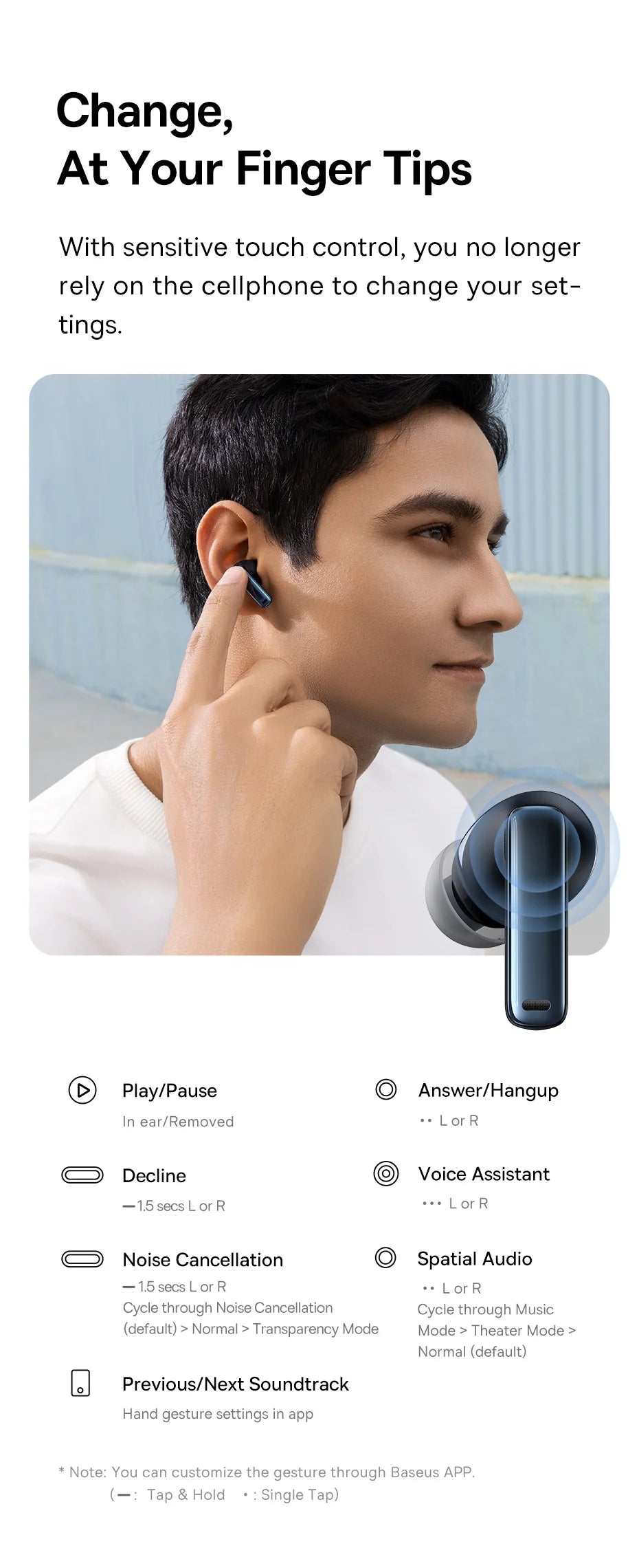 Baseus Bowie M2s -48dB ANC Trådlösa Hörlurar Bluetooth 5.3 3D Spatial Audio Hörlurar HiFi Kvalitet 0.038" Låg Latens Hörlurar