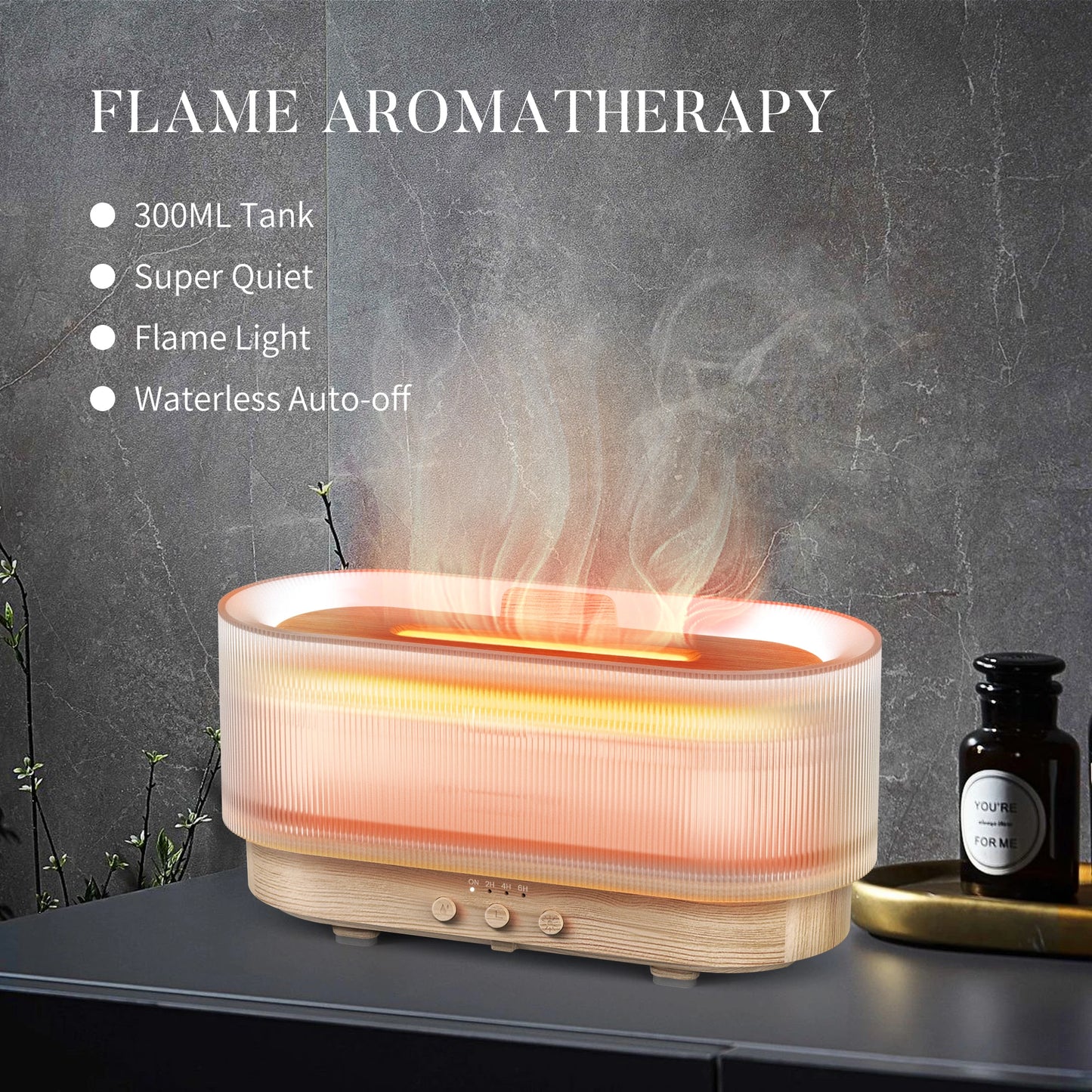 Flame Aromatic Aroma Diffuser 300ml USB Household Air Humidifier With Cool Mist Colorful Desktop Purifier Bedroom