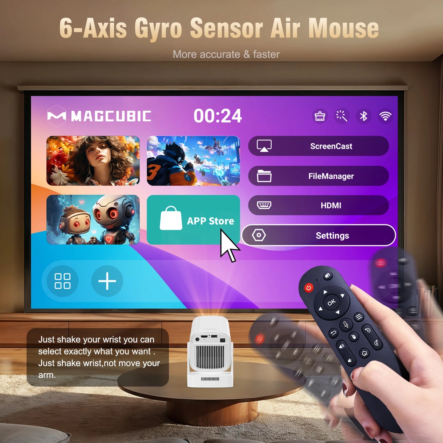 Magcubic HY310 Miniprojektor Autofokus 4K Native 1080P 330ANSI Android 11 5W Högtalare Air Mouse Röstassistent Uppgraderad HY300