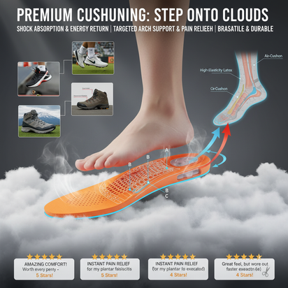 1/2/4pairs Latex Sport Insoles Soft High Elasticity Shoe Pads Orthotic Breathable Shock Absorption Cushion Arch Support Insole