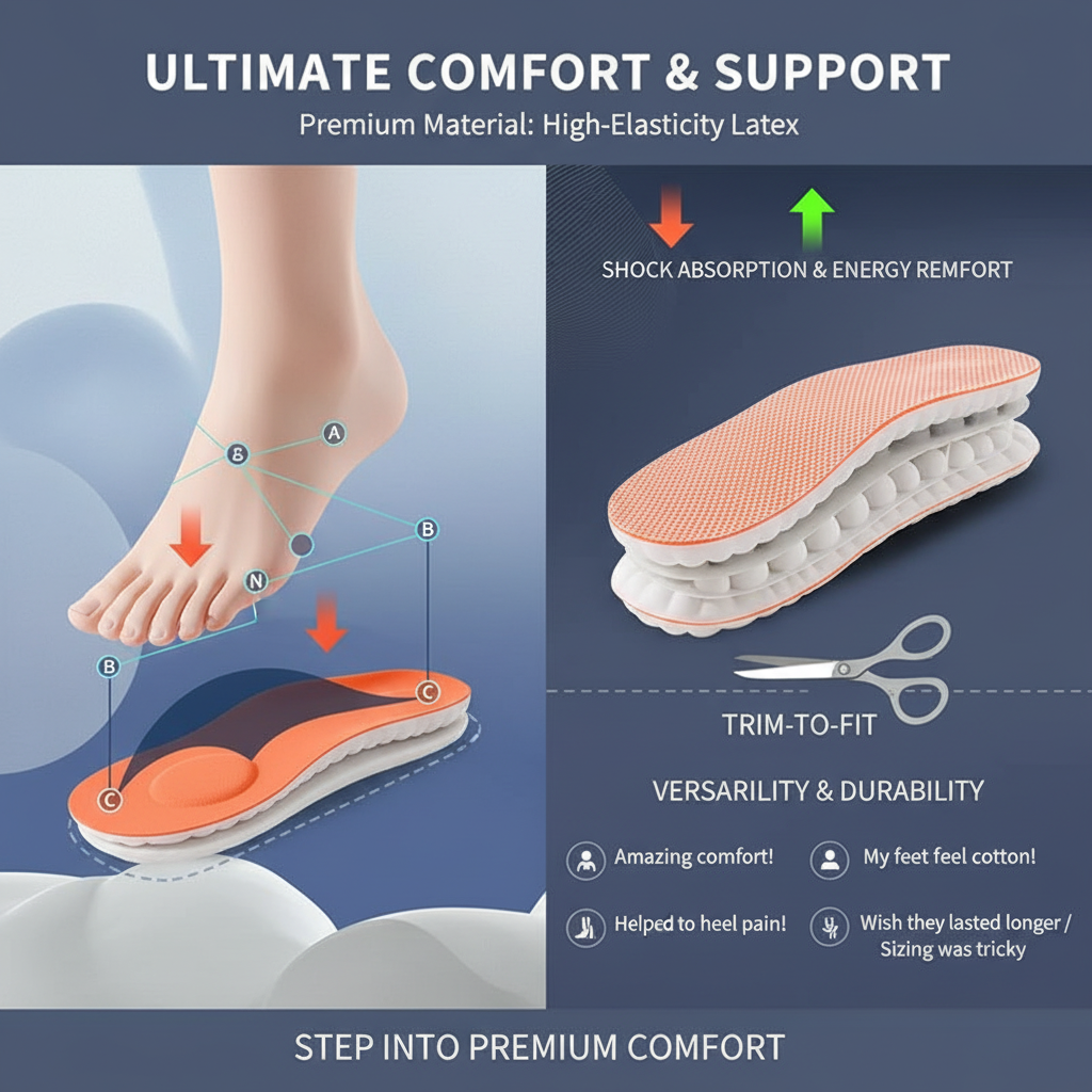 1/2/4pairs Latex Sport Insoles Soft High Elasticity Shoe Pads Orthotic Breathable Shock Absorption Cushion Arch Support Insole