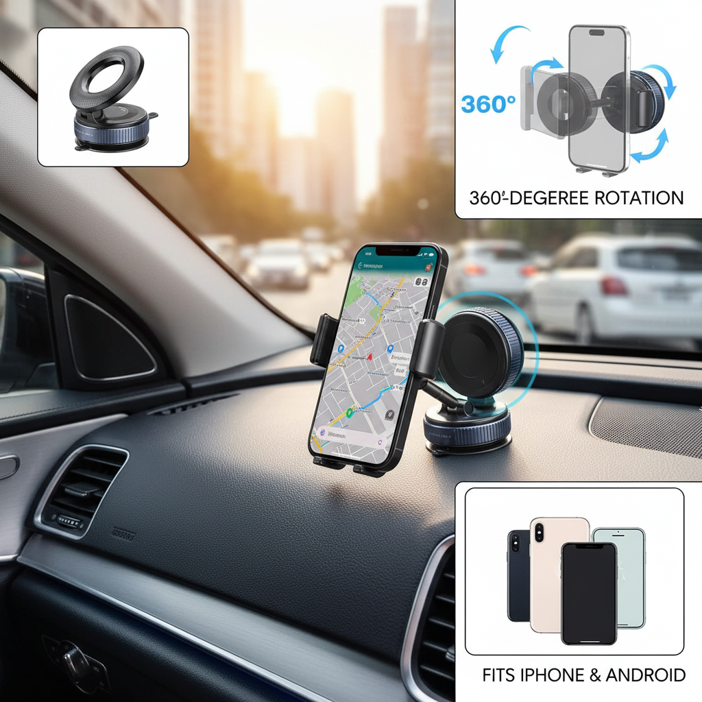 Vakuummagnetisk sugkoppshållare för telefon, vikbar och utdragbar handsfree-sugkoppshållare för telefon i bil för iPhone och Android