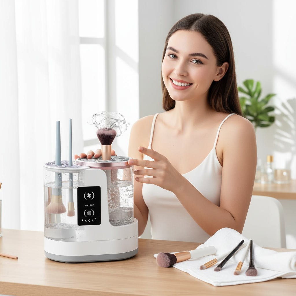 3 i 1 elektrisk sminkborstrensare med sminkborsttork - hållare - bärbar automatisk USB-rengöringsmaskin för kosmetiska borstar