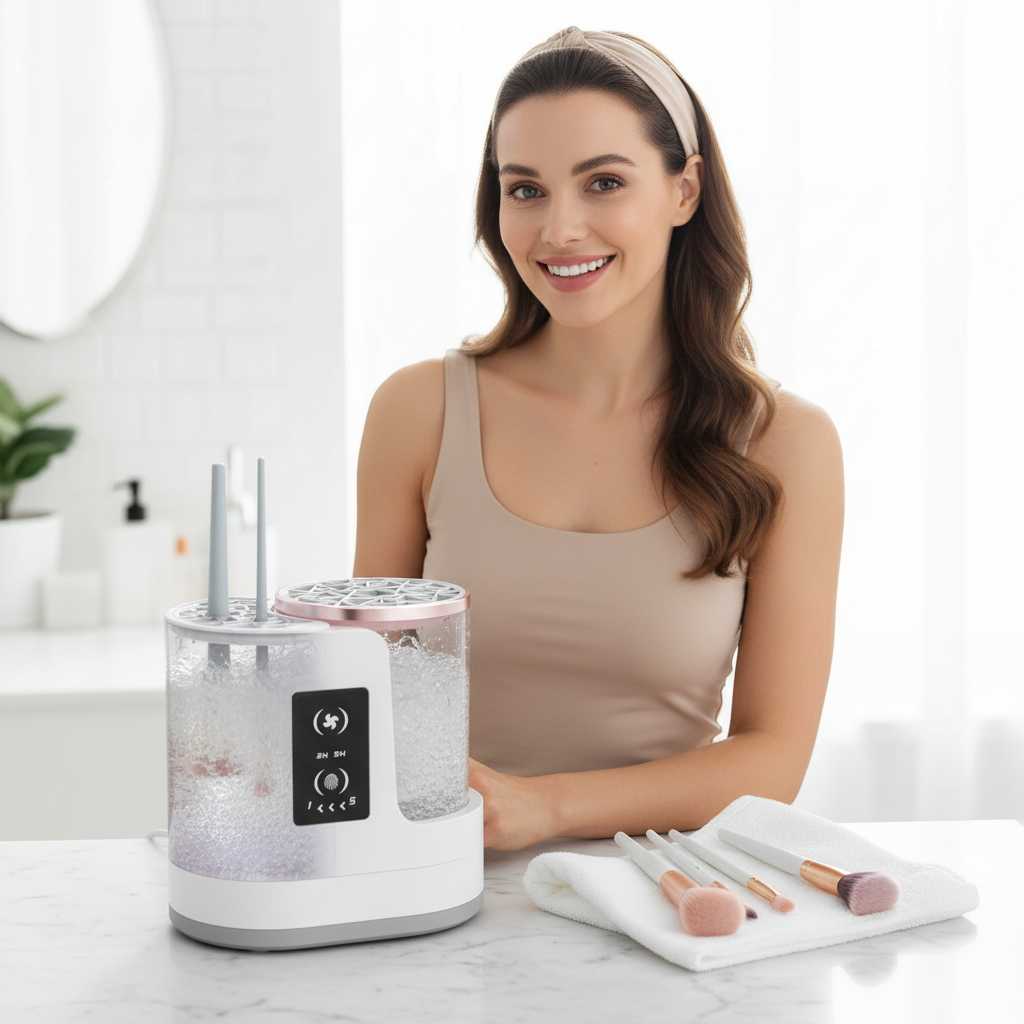 3 i 1 elektrisk sminkborstrensare med sminkborsttork - hållare - bärbar automatisk USB-rengöringsmaskin för kosmetiska borstar