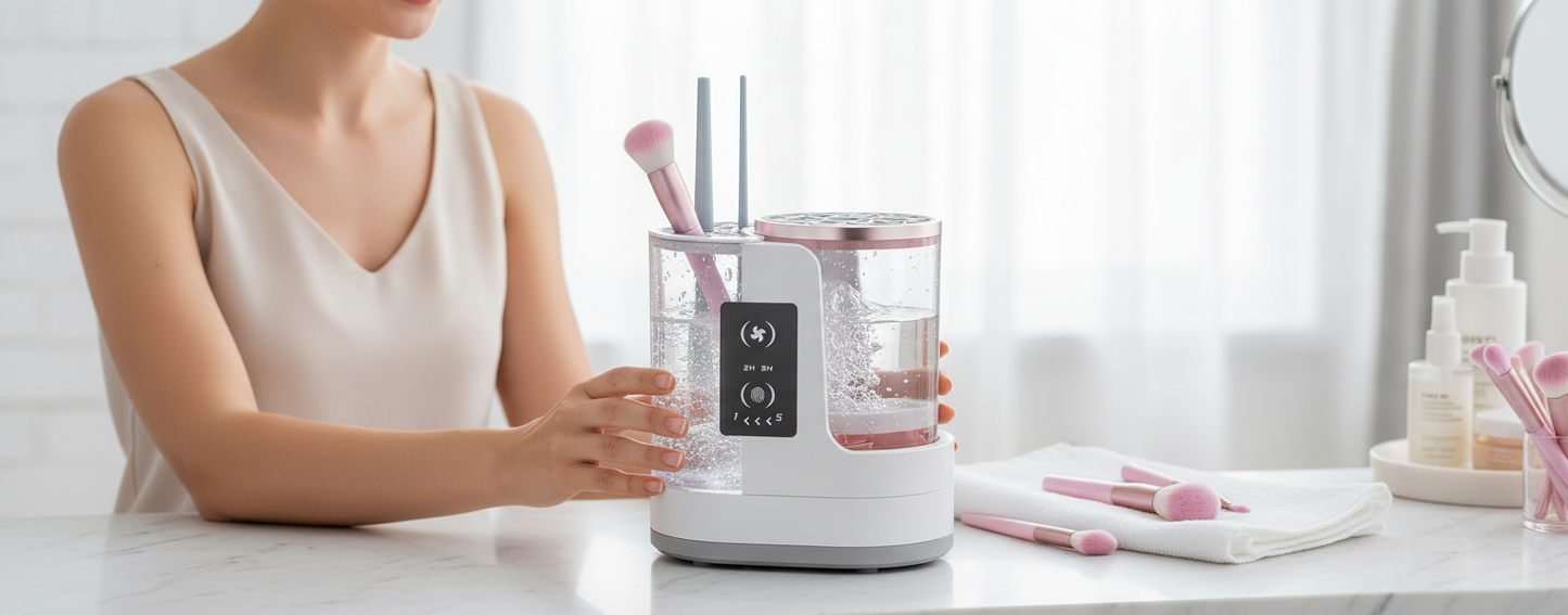 3 i 1 elektrisk sminkborstrensare med sminkborsttork - hållare - bärbar automatisk USB-rengöringsmaskin för kosmetiska borstar